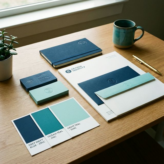Brand identity design with logo, color palette, and typography system